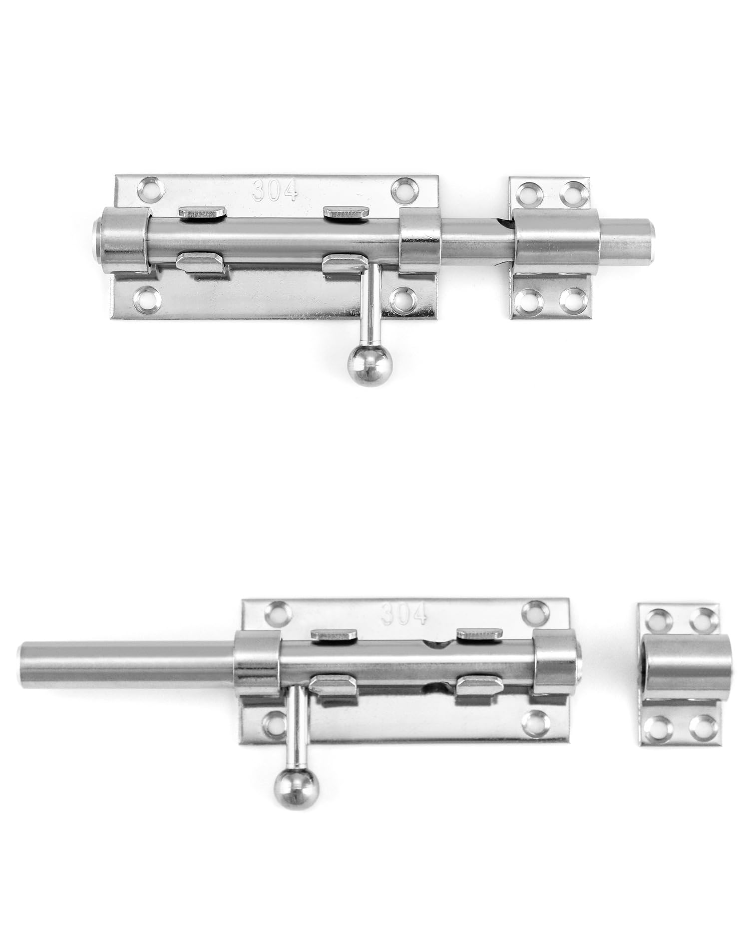 QWORK Schieberiegel, Torriegel, 4 Stück, 16 cm, robuster 304 Edelstahl, Sicherheitsriegel, Türriegel mit Vorhängeschloss und Befestigungsschrauben für Türen, Schränke, Kühlschränke
