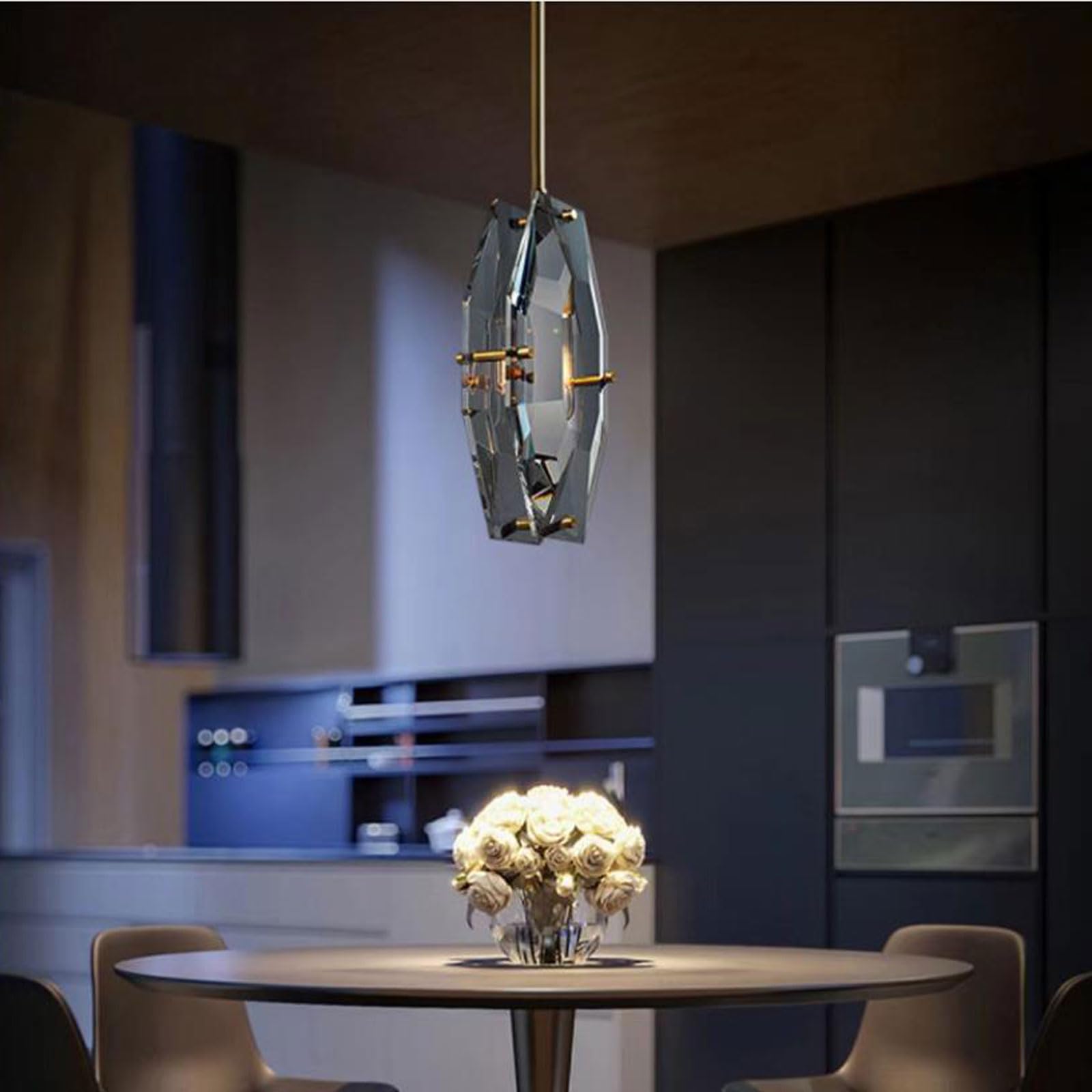 Lampada a sospensione in ottone per camera da letto, lampada a sospensione in cristallo a doppia faccia ad alta trasparenza, lampadario creativo sfaccettato, adatto per isole cucina