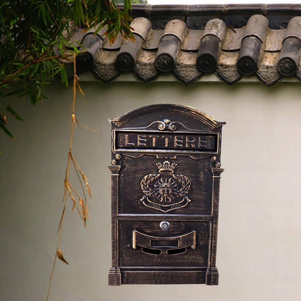 Wall-Mount Mailbox with Key Vintage Cast Iron Wall Mounted Mail Box Mailboxes with Lock for Outside