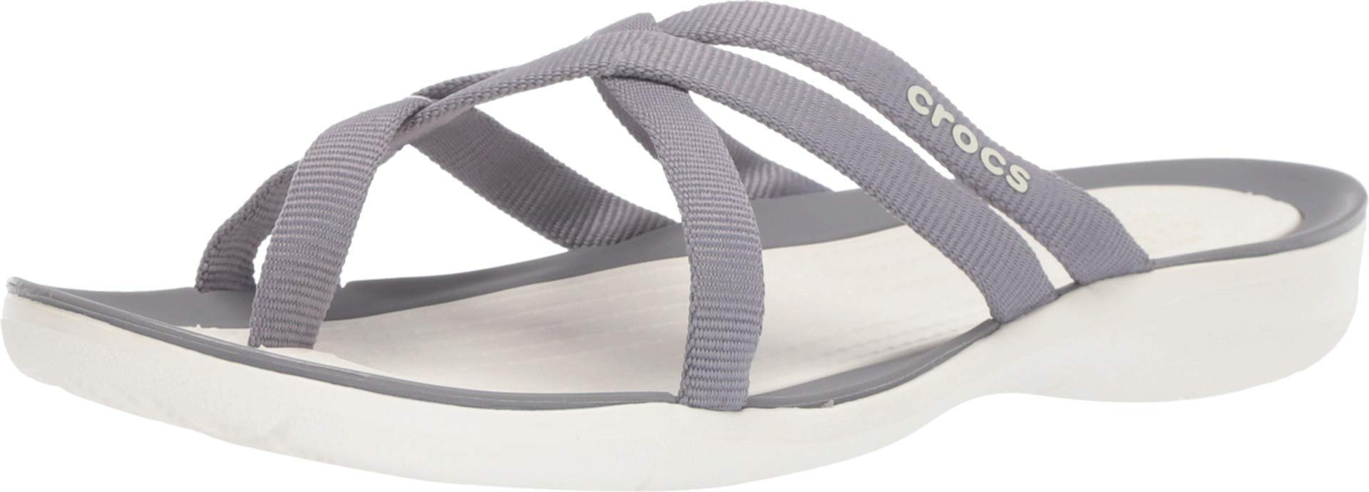 Crocs Womens Swiftwater Webbing Flip Slide Sandal Smoke Oyster 11