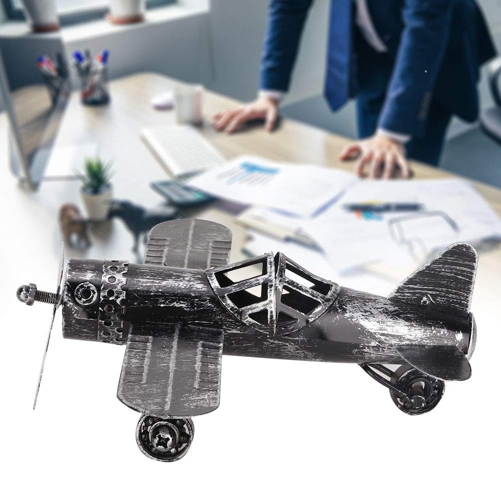 Sheens Modello Aereo Biplano Vintage In Ferro Battuto - Nero - Decorazione Da Scrivania, Soprammobile, Regalo Per Appassionati Di Aviazione - 3