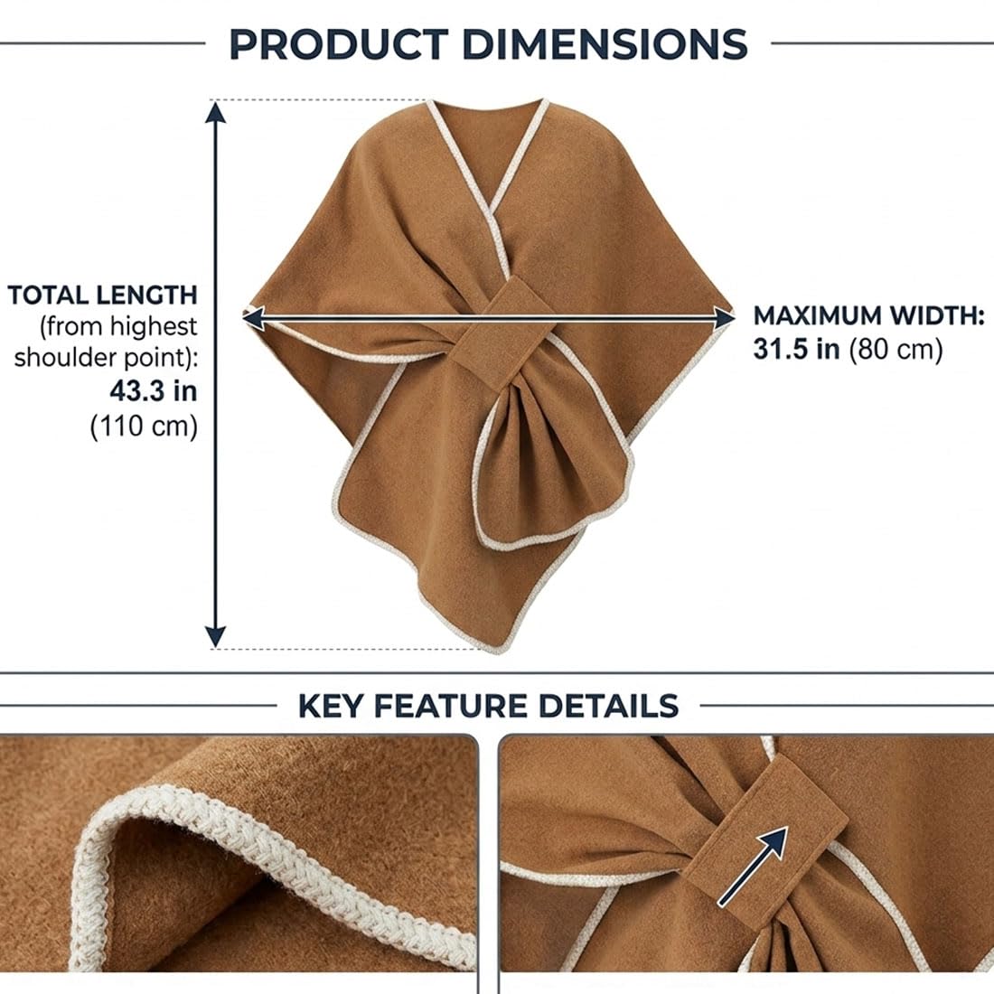 Chal cruzado para mujer, elegante poncho de punto para otoño
