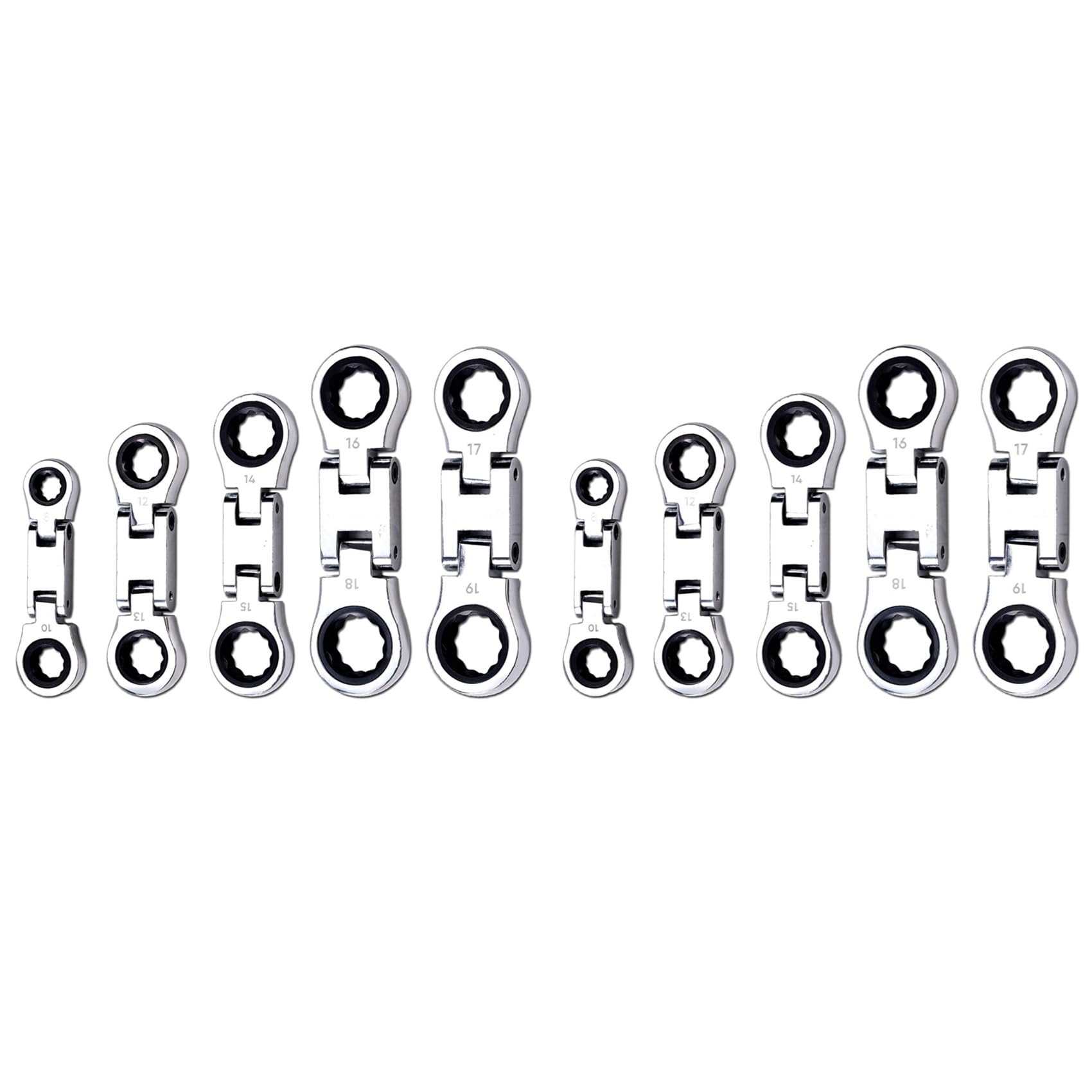 Lot de 10 clés mixtes à tête flexible et cliquet court pour vissage compact et précis