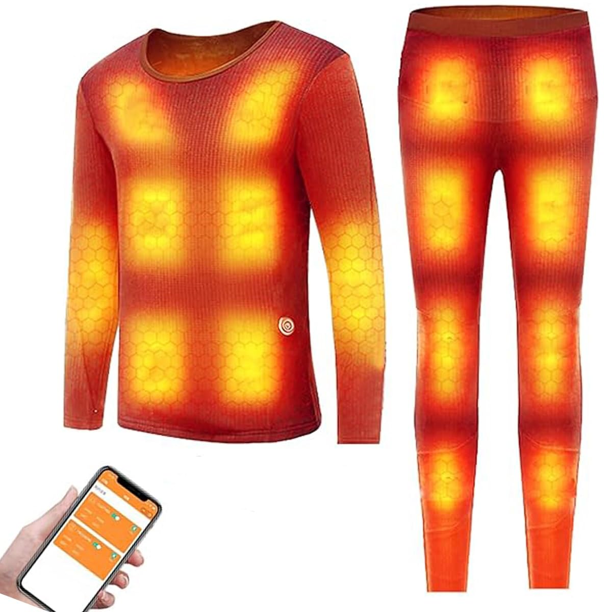 Set Intimo riscaldato Elettrico Foderato in Pile Tuta Termica da Uomo Inverno App Controllo Temperatura Moto Pantaloni Top 28 Aree