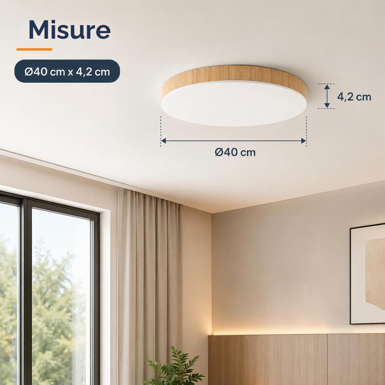 M Ledme - Plafoniera Led Legno Neox 36W, ø40 cm, CCT Dimmerabile da Luce Fredda a Luce Calda, ideale per Cucina, Balcone e Camera da Letto.