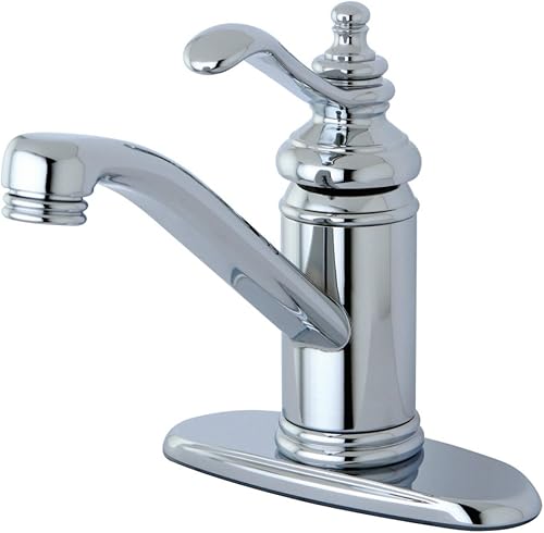 Kingston Brass KS3401TL Templeton - Grifo de lavabo central de un solo mango de 4 pulgadas con drenaje push-up, cromo pulido