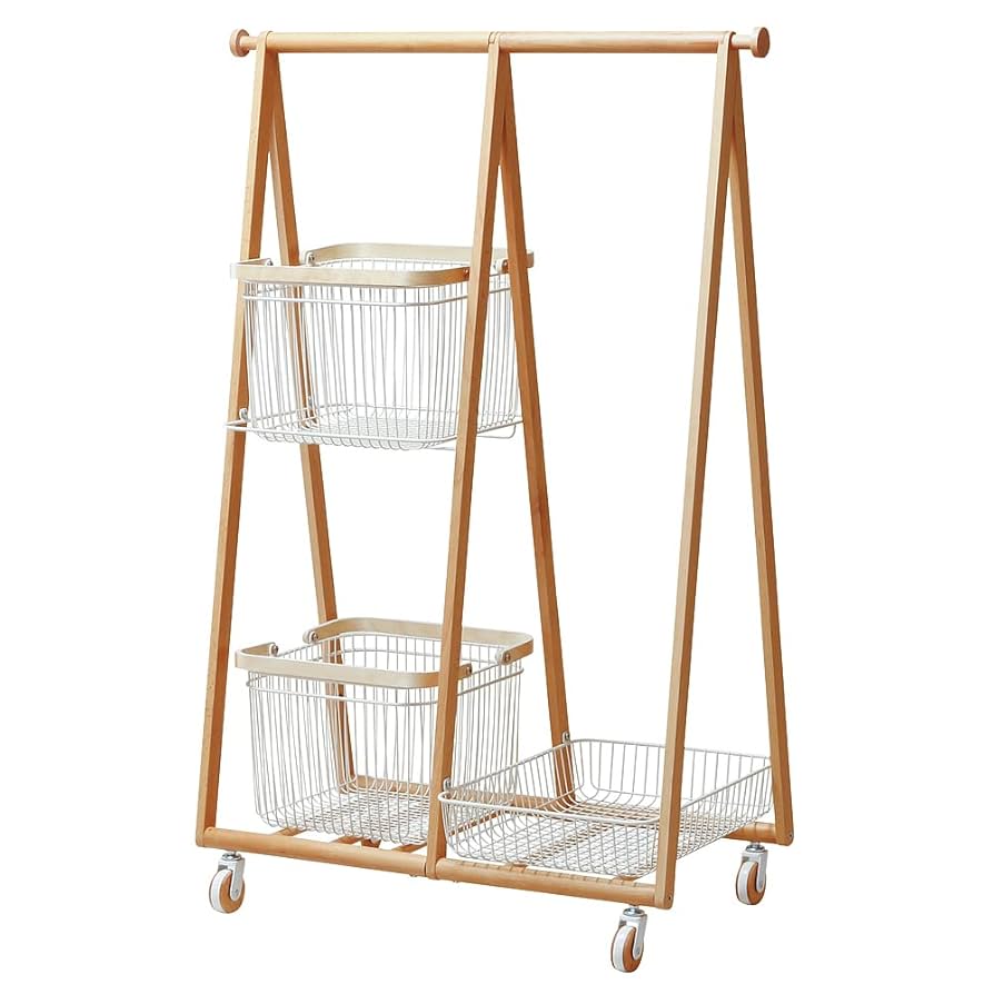 屋根型木製ラック バスケット付き☆送料込み 楽天市場】ウッドスタイルワゴン / 3段ラック ワゴン ラック