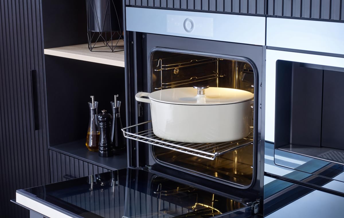 Fissler Collezione Moments, Rostiera in Ghisa Smaltata, Rotonda Diametro 20 cm, Pentola in Ghisa, Funzione Cocotte Aromastar, Compatibile Induzione, Bianco Avorio