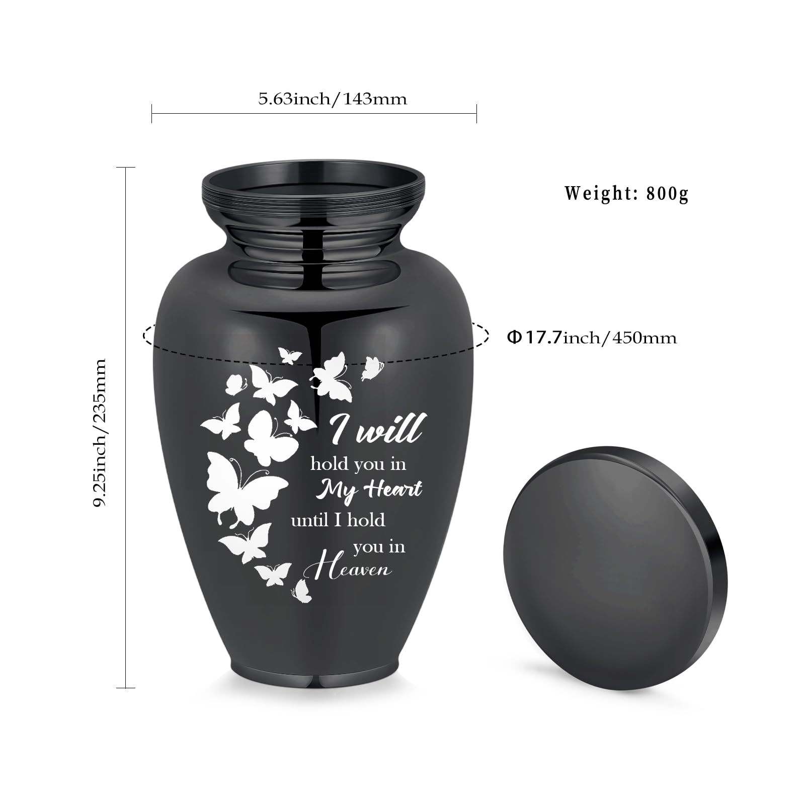 Cremation Urns for Dogs Cats Ash Holder Large Urns for Human Ashes Memorial Urn for Adults Male Female Keepsake Funeral Urn (Black Butterfly) - Image 2