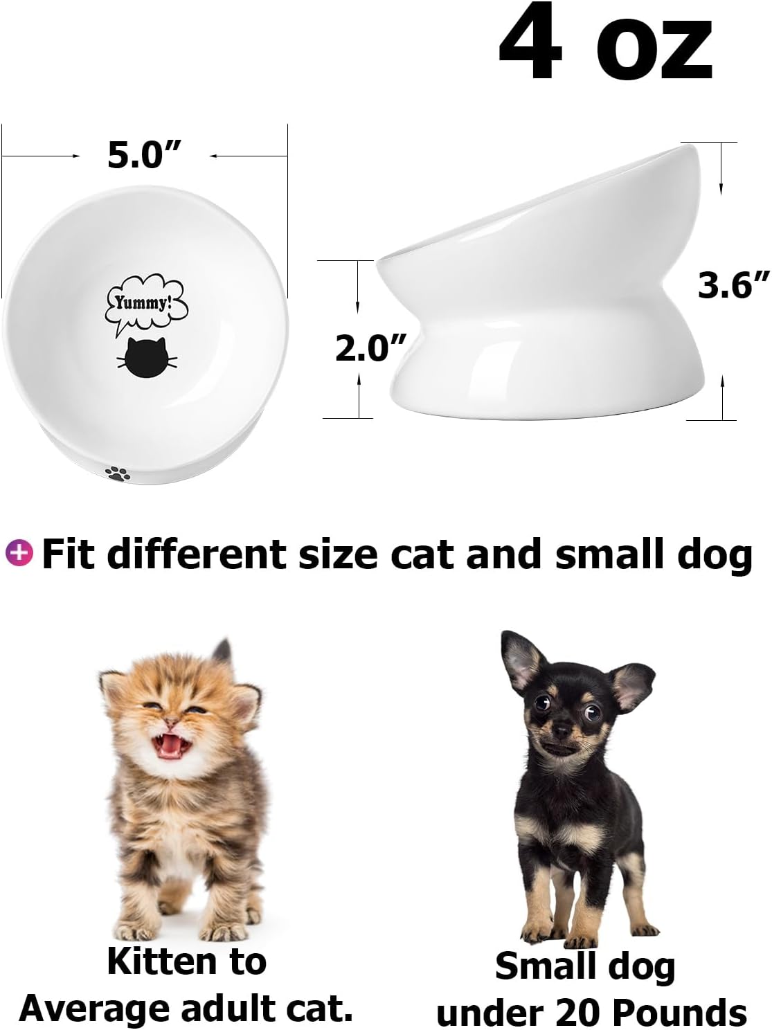 Elevated Tilted Ceramic Cat Bowl for Flat-Faced Pets