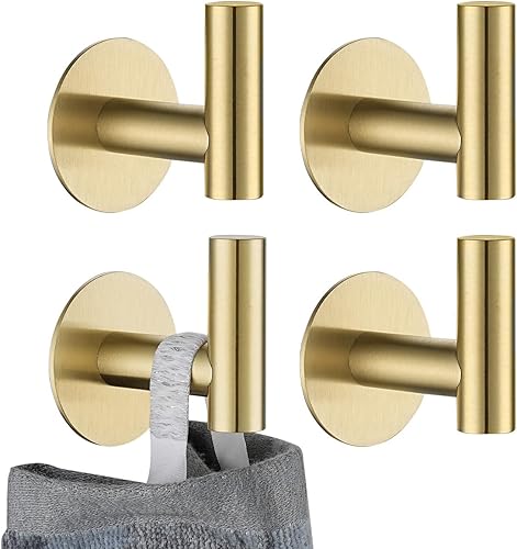 Miniatura 10 de JQK ATH110-BN-P4 - Gancho autoadhesivo para toallas, sin taladro, para baño, cocina, garaje, paquete de 4, acero inoxidable 304, acero cepillado