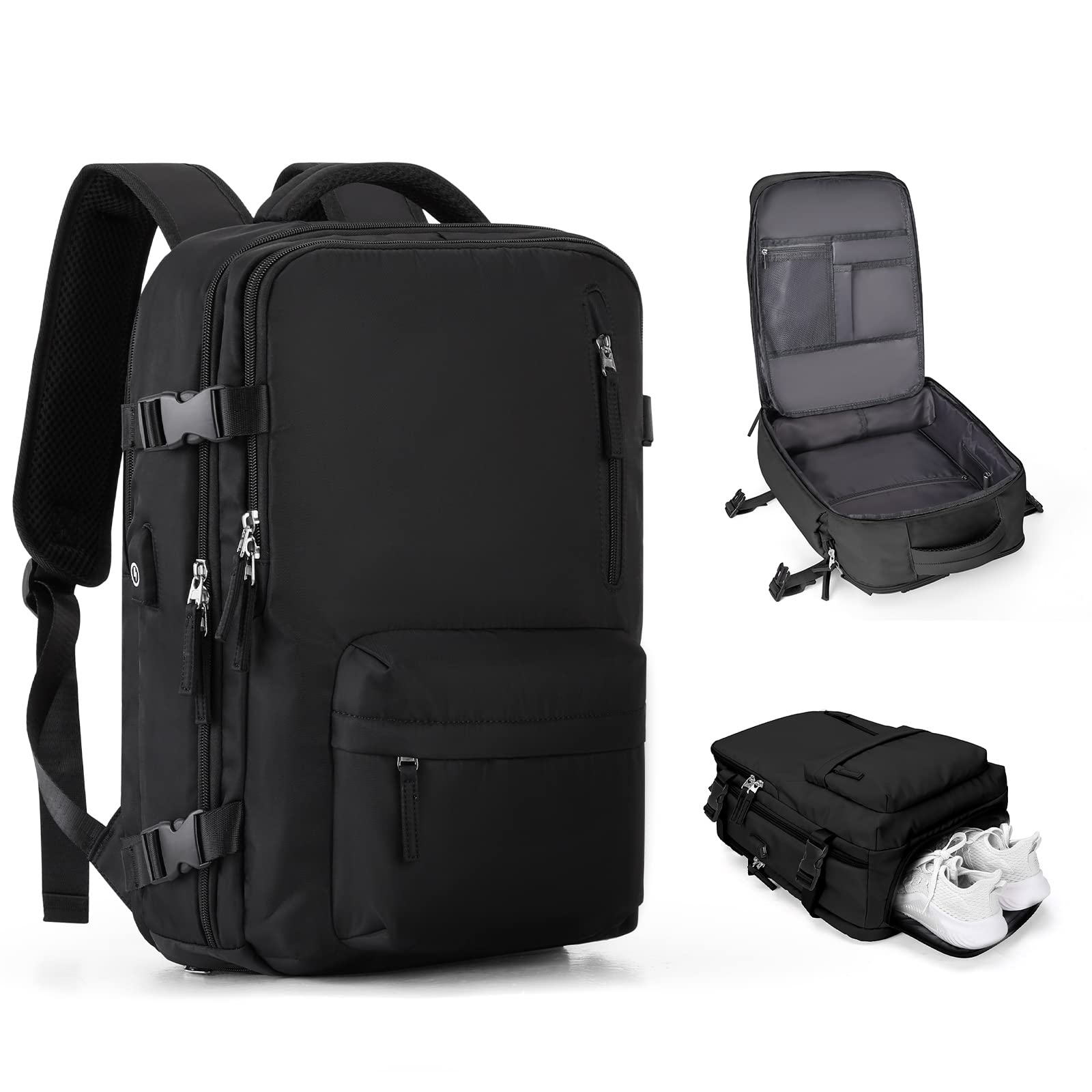 coowoz Travel Backpack For Women Men Airline Approved,Black Carry On