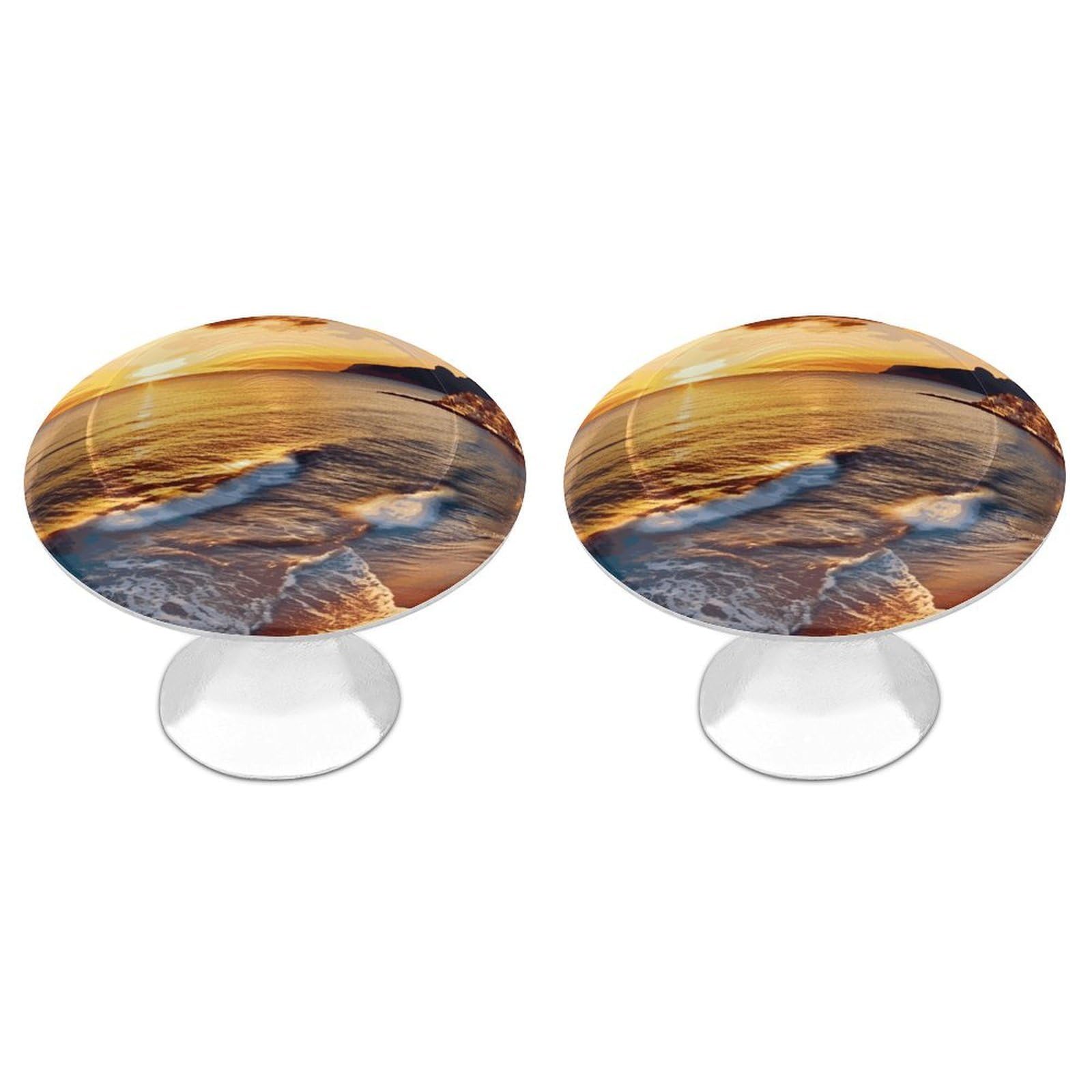 FekiLoot Seaside Sunset Cabinet Knobs Personality Stainless Steel Round Drawer Handles Circle Modern Cabinet Handles Drawer Knobs for Kitchen Dresser Bathroom Cupboard Furniture
