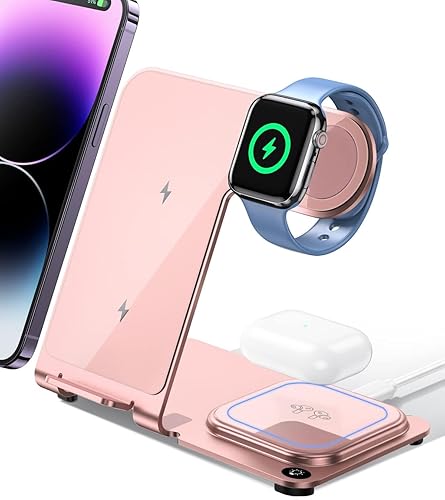 Intoval Estación de carga para Apple iPhoneWatchAirpods, cargador inalámbrico 3 en 1 para iPhone 161514131211XSXRXS, iWatch109Ultra 28Ultra76SE5432,