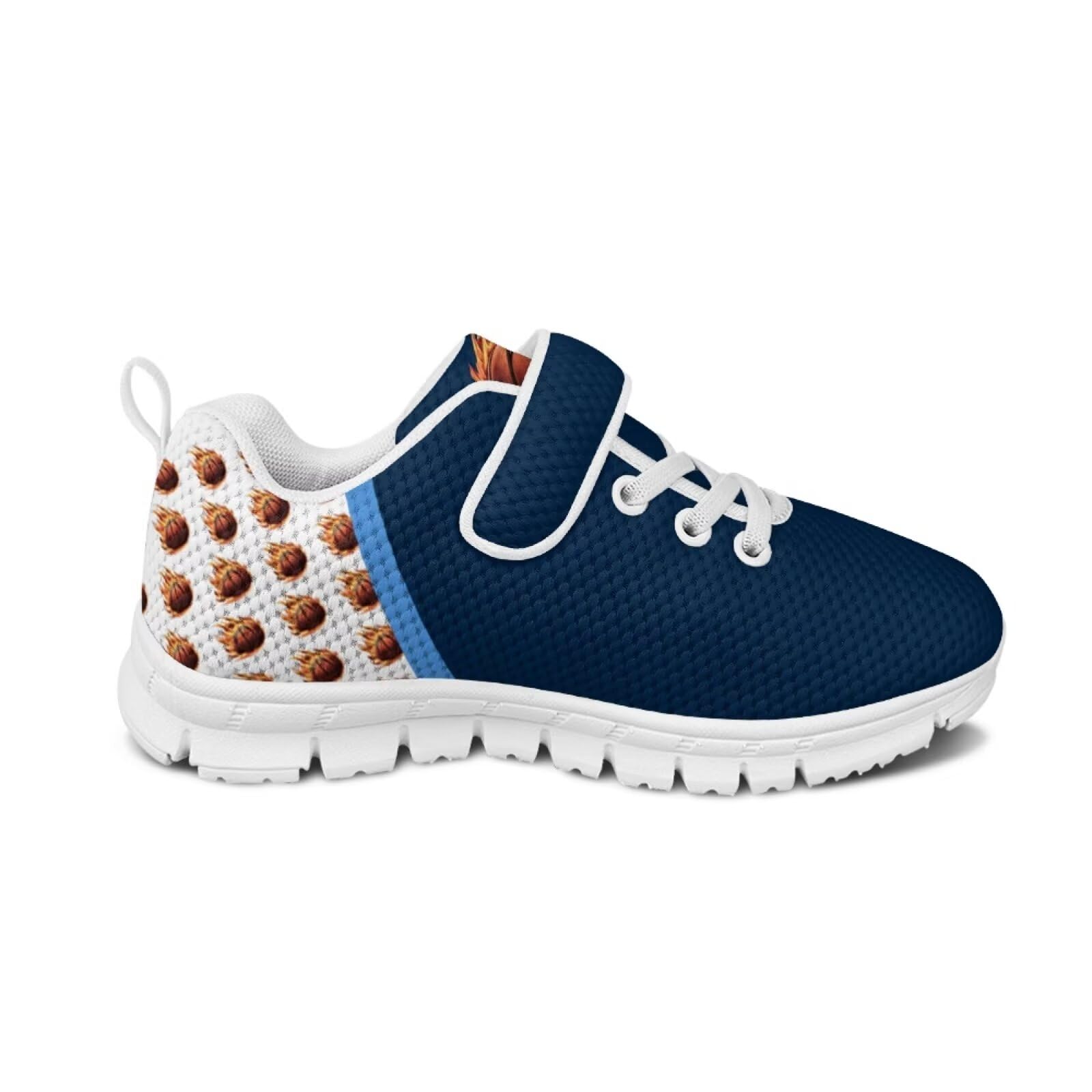Glomenade Boys Girls Blue Sneakers Creative Flame Basketball Kids Lightweight Breathable Adjustable Hook-and-Loop Athletic Running Shoes Fitness Shoe for Toddler/Little Kid/Big Kid