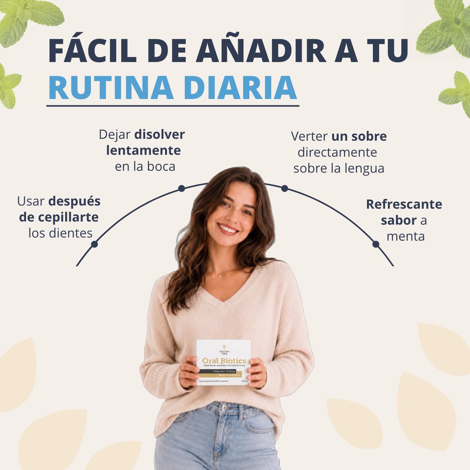 Golden Tree Oral Biotics – Probiótico Oral para el Cuidado Bucal, 7 Mil Millones de UFC por Dosis, Probióticos para la Boca en Sobres con 5 Cepas Bacterianas, 30 Sobres