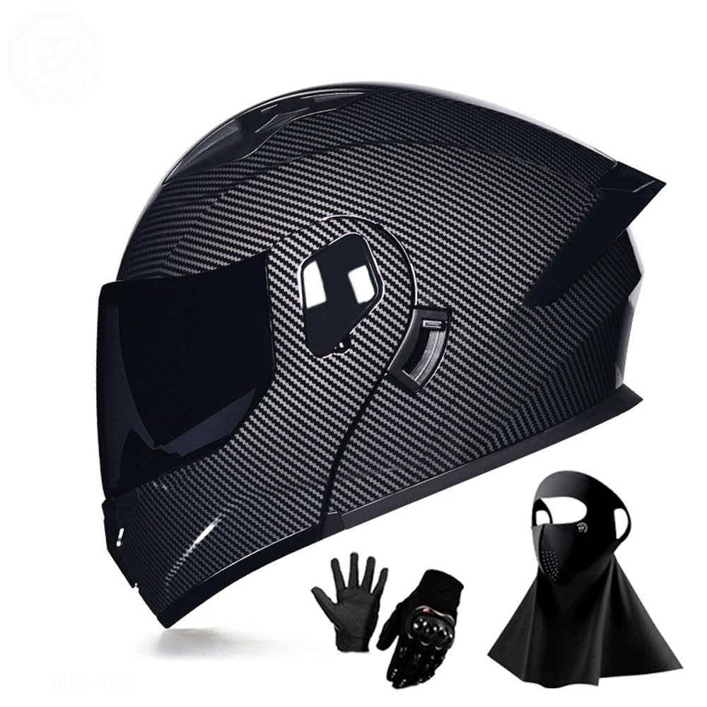 Ragopilen P37 Helmet, Full Face Motorcycle Helmet Approved 2 Visors Black Night Vision Adult Kids M-2Xl 3Pcs(,2Xl(61-62Cm))