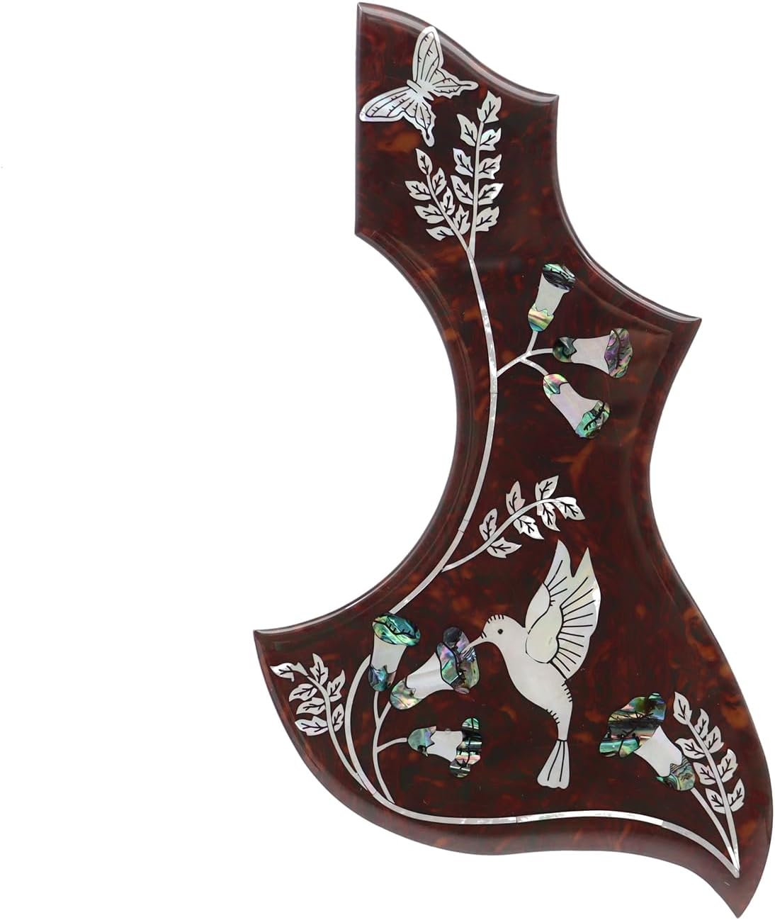 Hummingbird Acoustic Guitar Pickguard Self Adhesive Anti Scratch Guitar Plate 2mm Thick Guitar Pick Guard Inlaid Abalone Flower for Standard Size Replacement Guitar Accessories (Brown23)