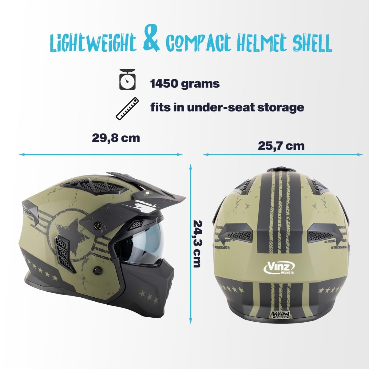 VINZ Shikoku - Casco Jet / Streetfighter | Homologado ECE 22.06 | Casco de moto | Casco de moto | Casco Scooter con visera solar / Parasol | Casco Jet con protector de barbilla desmontable