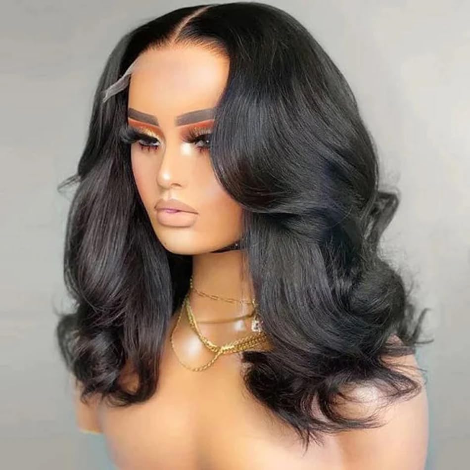 Image of 4x4 Body Wave Lace Front Wigs Human Hair Pre Plucked with Baby Hair 180% Density 16 Inch Human Hair Wigs Brazilian Virgin Frontal 4x4 Glueless HD Lace Closure Wig Human Hair for Black Women