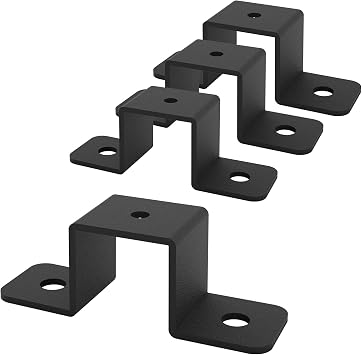 4Pcs Square Tube Strap Clamp, 1" x 1" Strap Post Ties, Black Deck Fence Post Tie Bracket, Square Tube Buckle, U-Shaped Pipe Clamp Bracket