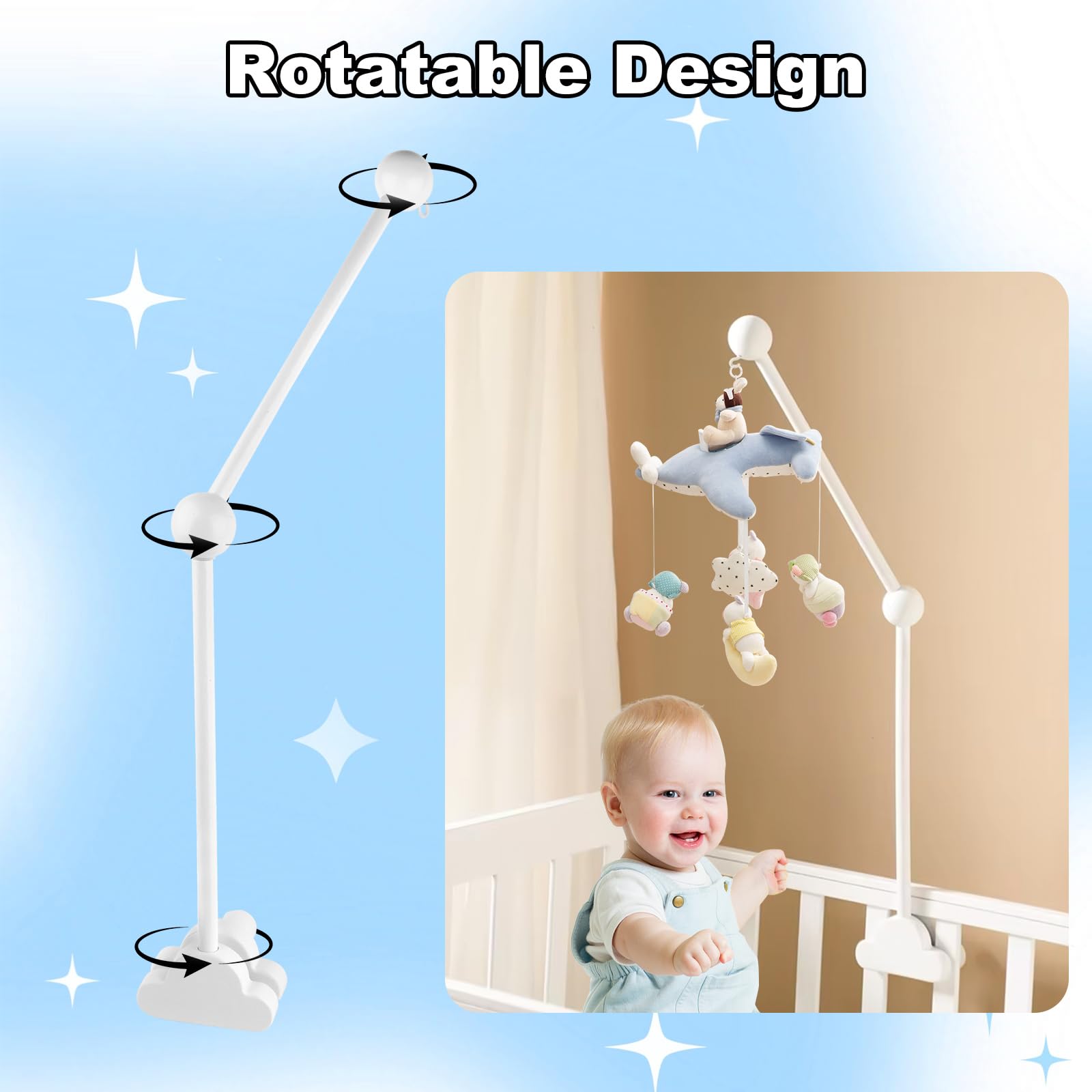 Supporto mobile per lettino, girevole a 360°, supporto mobile per fasciatoio in legno, supporto mobile per appendere campanelli a vento, giocattolo nella cameretta dei bambini, gancio mobile per