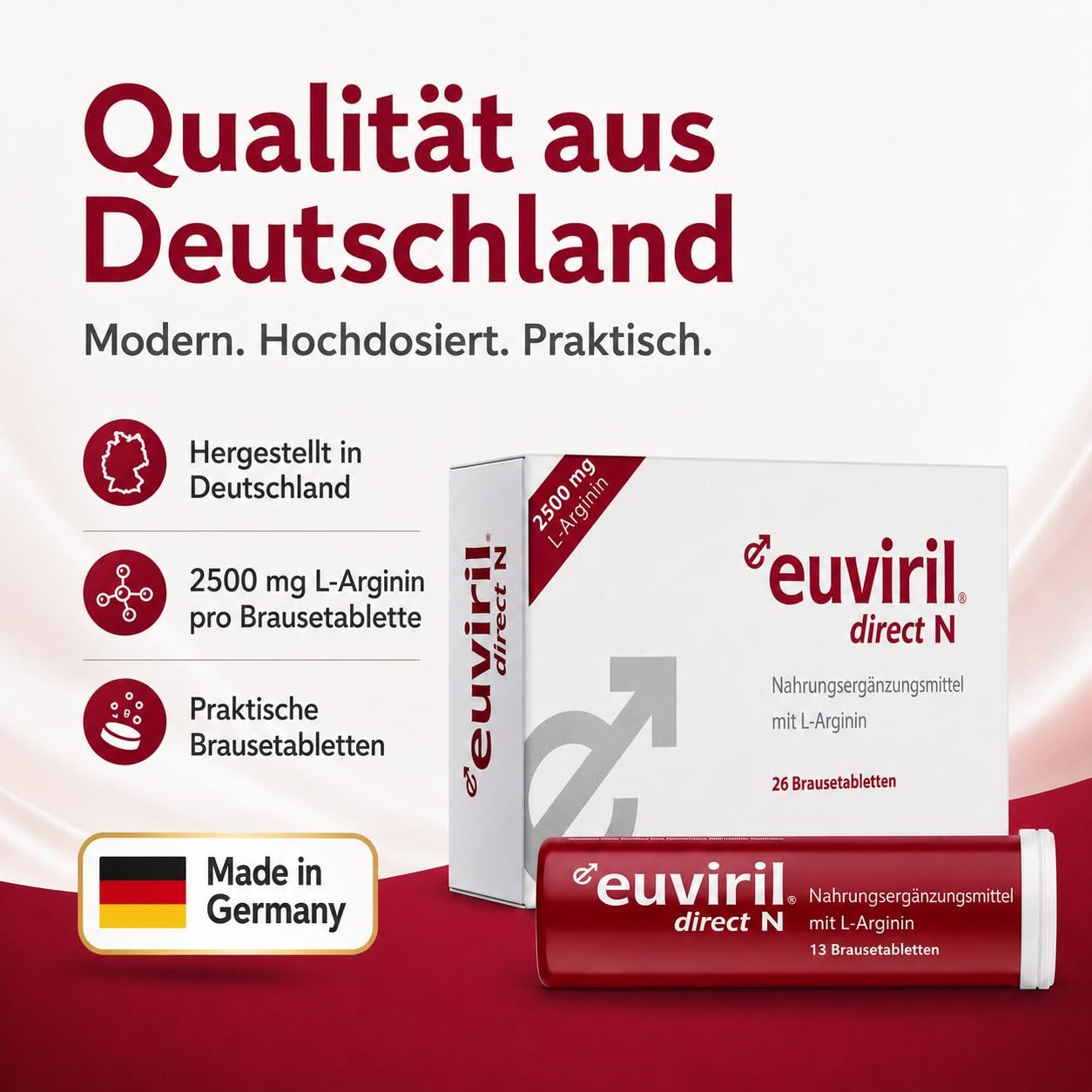 direct N – Hochdosiertes L-Arginin (2500mg) Brausetabletten für den Mann – Zur gezielten Unterstützung bei Bedarf – Schnelle Aufnahme & gute Verträglichkeit – 26 Brausetabletten