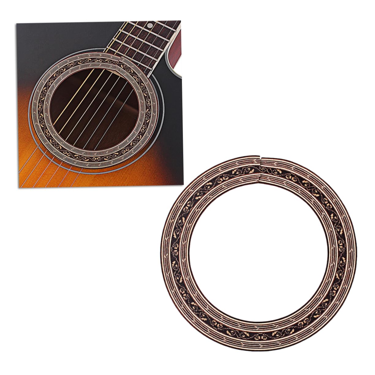 Yardwe Classical Guitar Oral Flower Guitar Hole Decals Sound Hole Inlay Rosewood Rosette Sticker 88mm Curved Strips