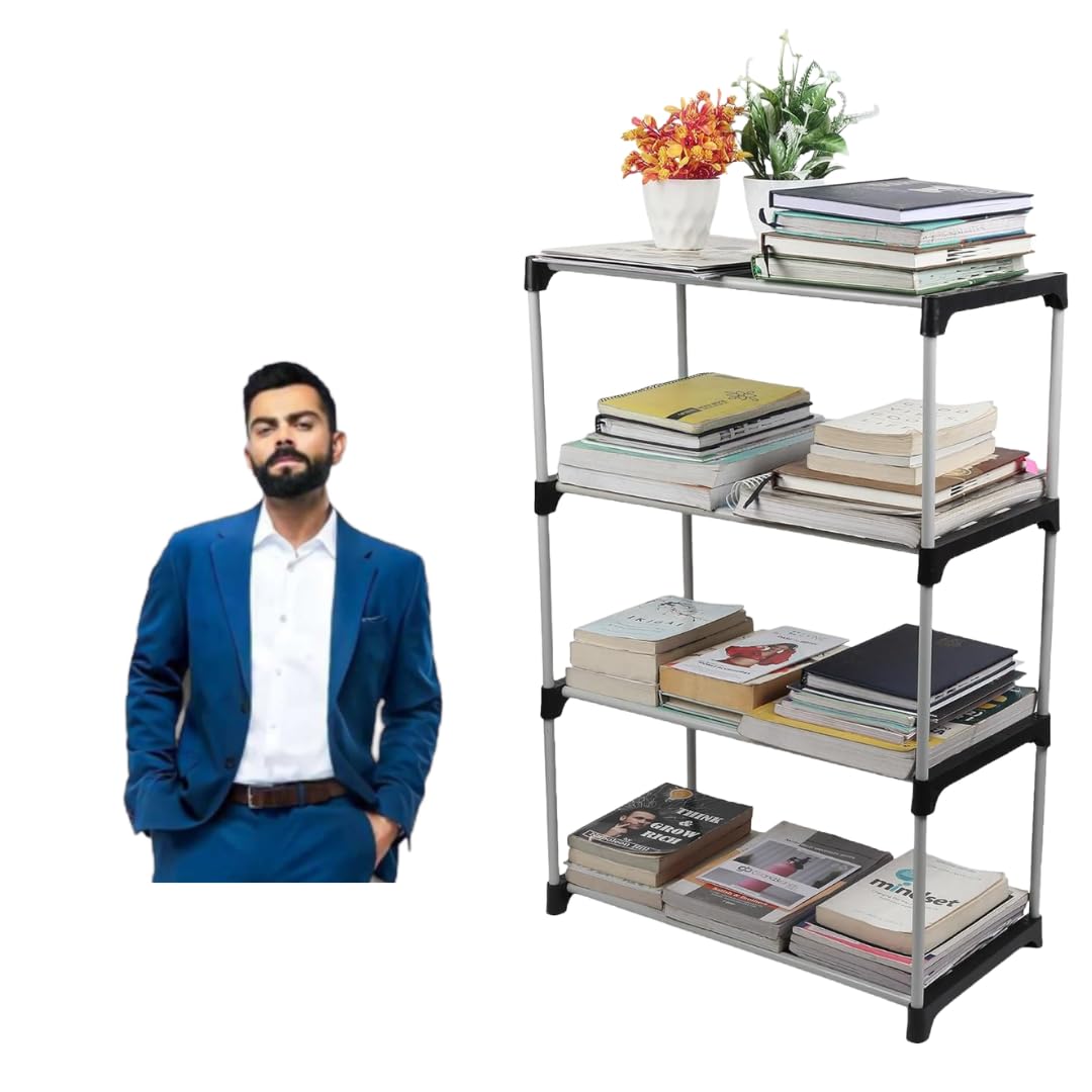 LOTSPEK 4 Layer Bookshelf for Home Library, Book Stand| Book Rack for Study Room| Book Stand Shelf 4 Layer Black Plastic Rack-image-33