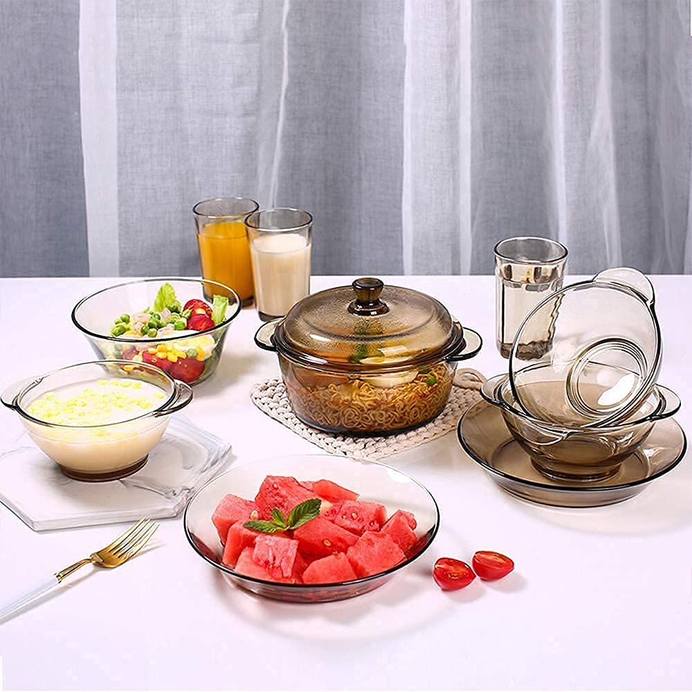 Service de table pour cuisine et salle à manger, ensemble de vaisselle en verre 9 pièces, bols de service en verre, saladier de qualité supérieure ~ transparent, service pour 4 personnes, idéal pour