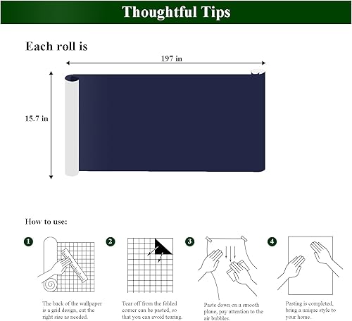 Miniatura 5 de KIKitchen Papel tapiz de color azul y morado de 15.7 x 197 pulgadas, papel de contacto de color sólido, autoadhesivo, revisable, impermeable,