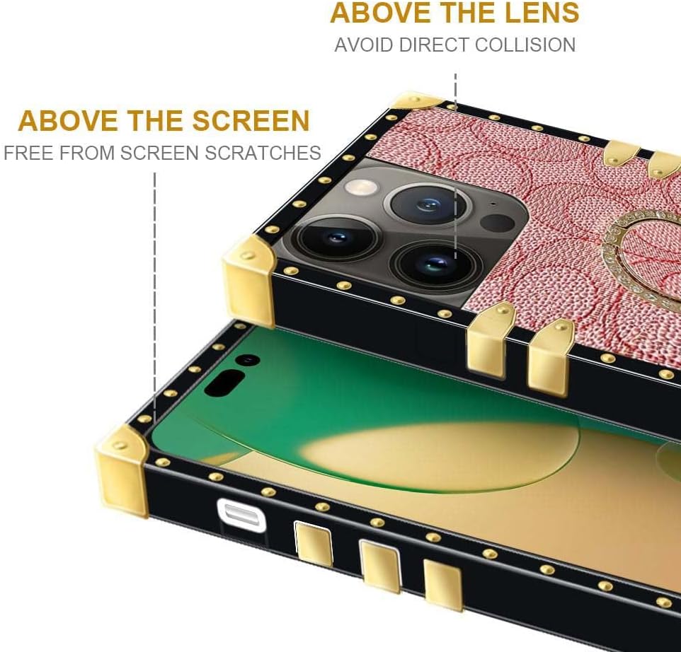 Compatible with iPhone 16 Pro Max Case with Foldable Ring Stand Holder ,Luxury Designer Leather Soft TPU Shockproof Bumper Protective Phone Case Cover for iPhone 16 Pro Max for Women Girls Pink - Image 2