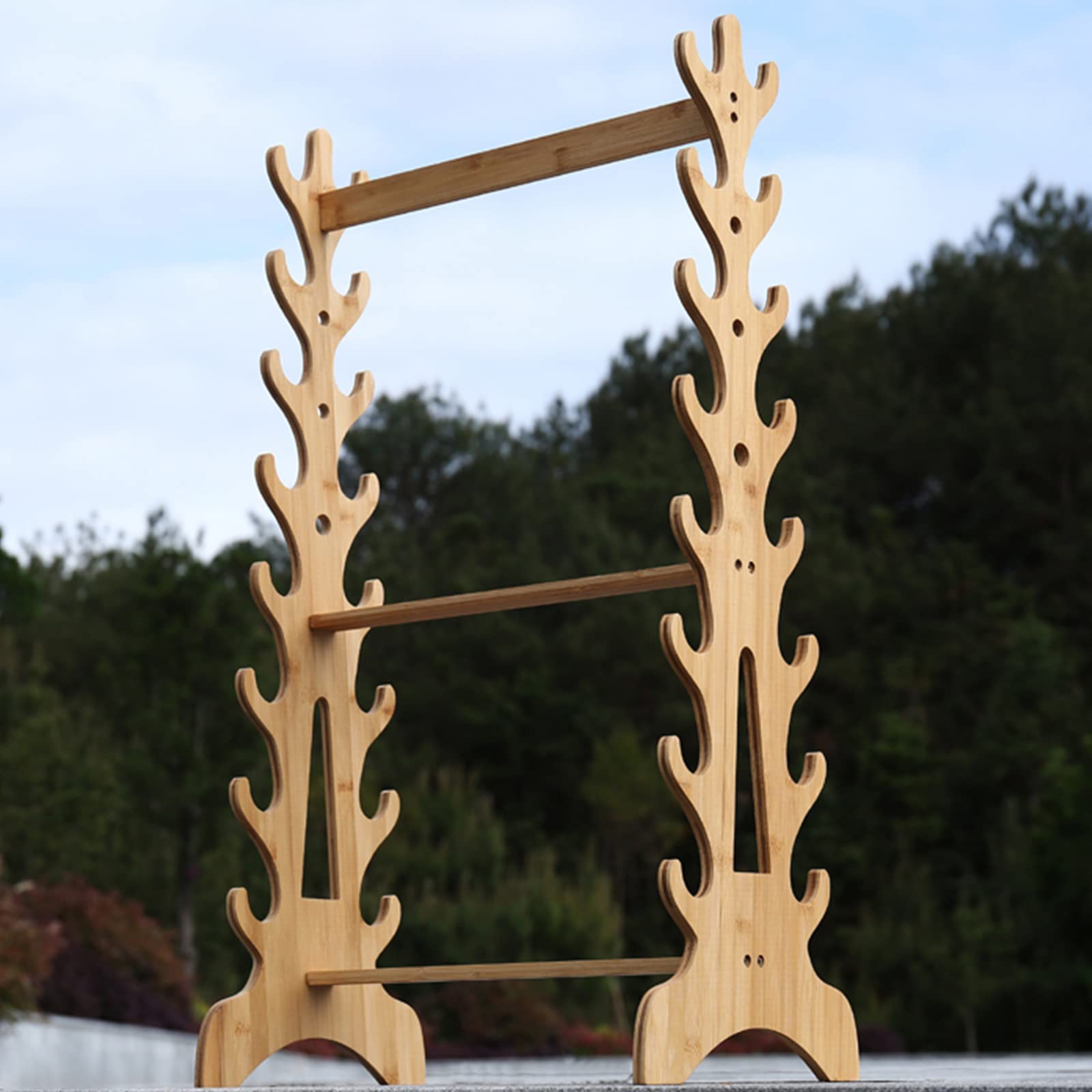 Soporte para Espadas, Soporte de Madera Multicapa de pie, Soportes de exhibición Verticales para Espadas, Soportes para Flautas, Soporte para cañas de Pescar y sables de luz para Espadas Sam