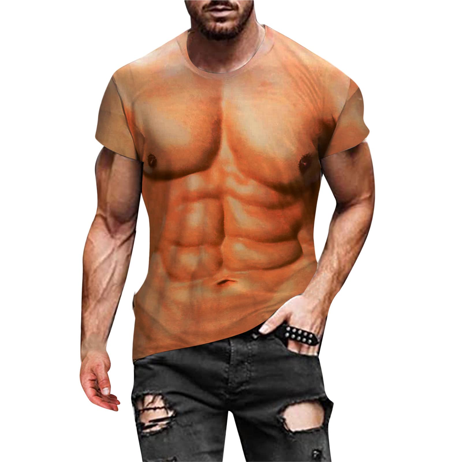 SPWQPNF Muscle Tattoo Print T-Shirt Men Short Sleeve 3D Digital Printing T-Shirt Fashion Workout Shirts Hipster Shirt