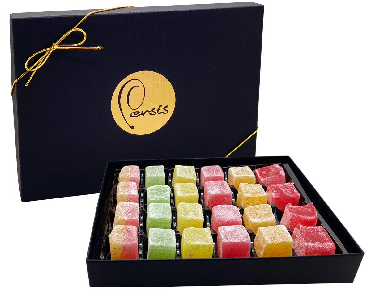 Persis Turkish Delight Luxury Gift Box (24 Pieces) – Lokum With Rose, Mint, Rose & Lemon, Orange, Cherry, and Lemon Flavours – Traditional Sweets Gift Box – Authentic Turkish Delights (Assorted 24)