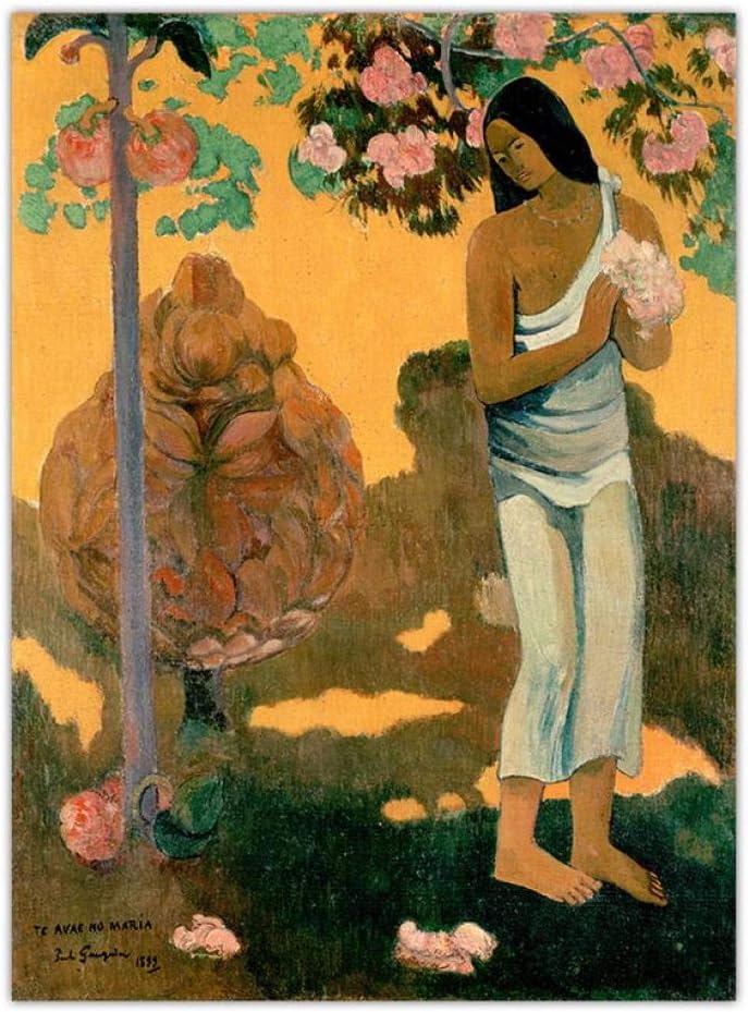 ポールゴーギャンポスター花キャンバスウォールアートを保持している女性ポールゴーギャンプリント