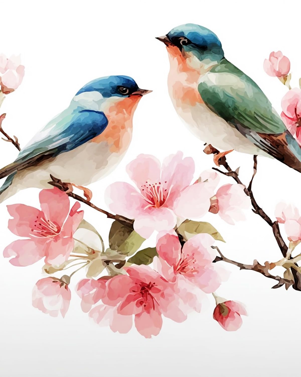 Liubaishi Multicolour Paint By Numbers For Adults, Two Birds On A Spring Branch, 16X20 Inch Linen Canvas With Acrylic Paints And Brushes