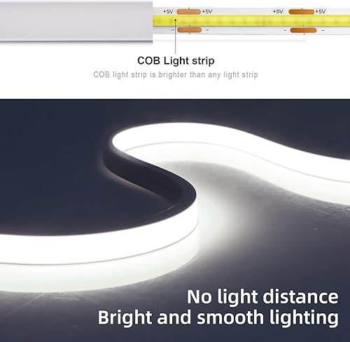 Miniatura 6 de Tira de luces LED de neón de 3.3 pies, impermeable, 5 V, USB, tira LED COB, flexible, regulable, tira de luces LED blancas de 6500 K para