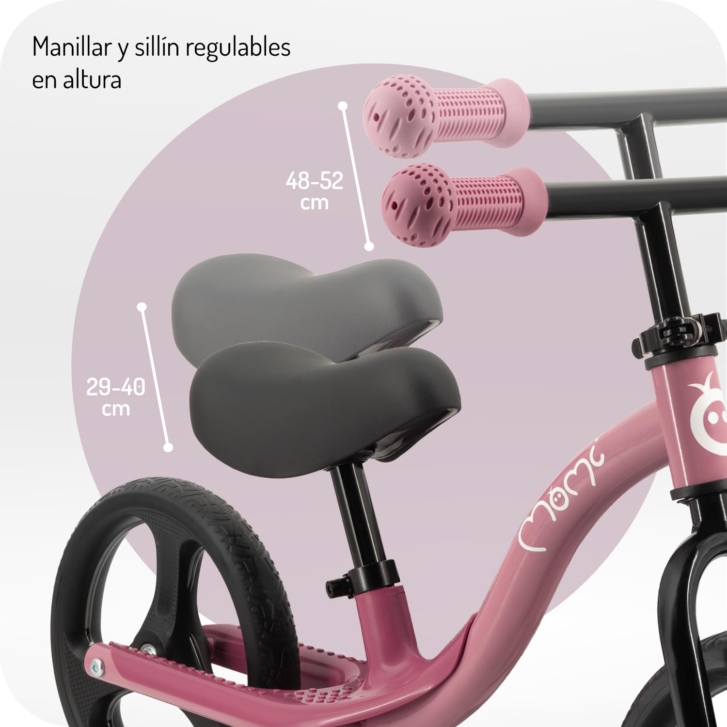 Momi Bicicleta sin Pedales ISOKA para niños de 2+ años (máx. 35 kg), 3,5 kg, Estructura metálica Ligera, Ajuste de Manillar y sillín sin Herramientas, Ruedas de Caucho TPR con LED