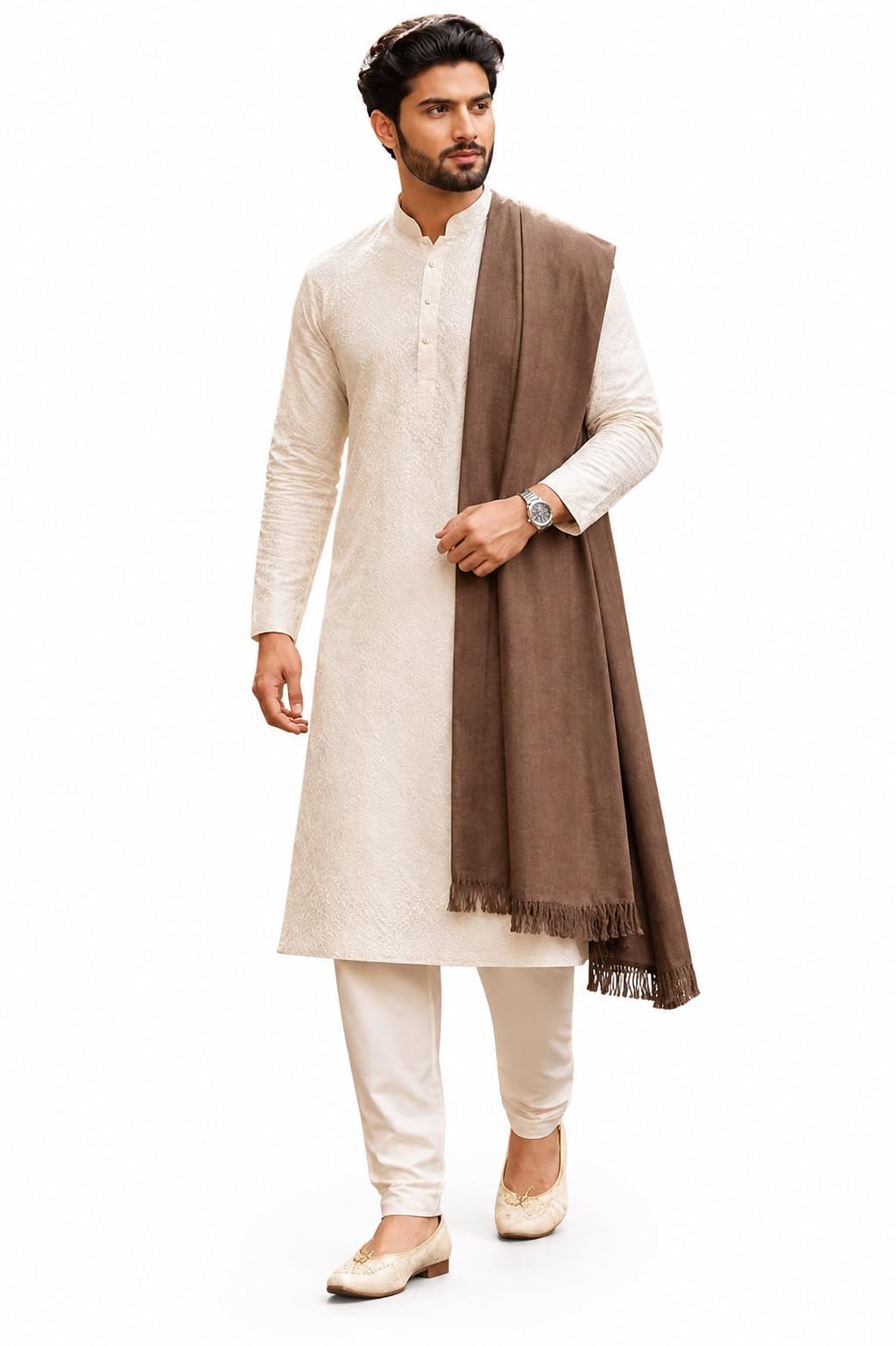 Brown plain mens woollen shawl-image-10