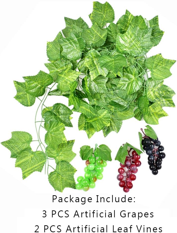 Fake Grapes 3 Bunches of Simulation Fruit with Artificial Grape Vines Lifelike Grapr Leaves for Wedding Home Indoor Outdoors Party Garden Wall Decoration