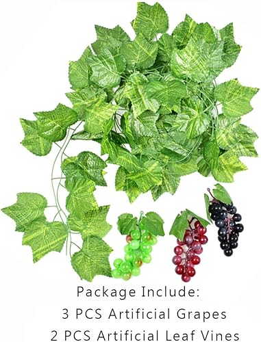 HUIANER Uvas falsas 3 racimos de frutas de simulación con vides de uva artificiales, hojas de gráfico realistas para bodas, hogar, interiores,