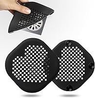 Vista 1 de Paquete de 2 recolectores de pelo para desagüe de ducha, accesorios de baño negros, cubierta de drenaje de silicona duradera con ventosas