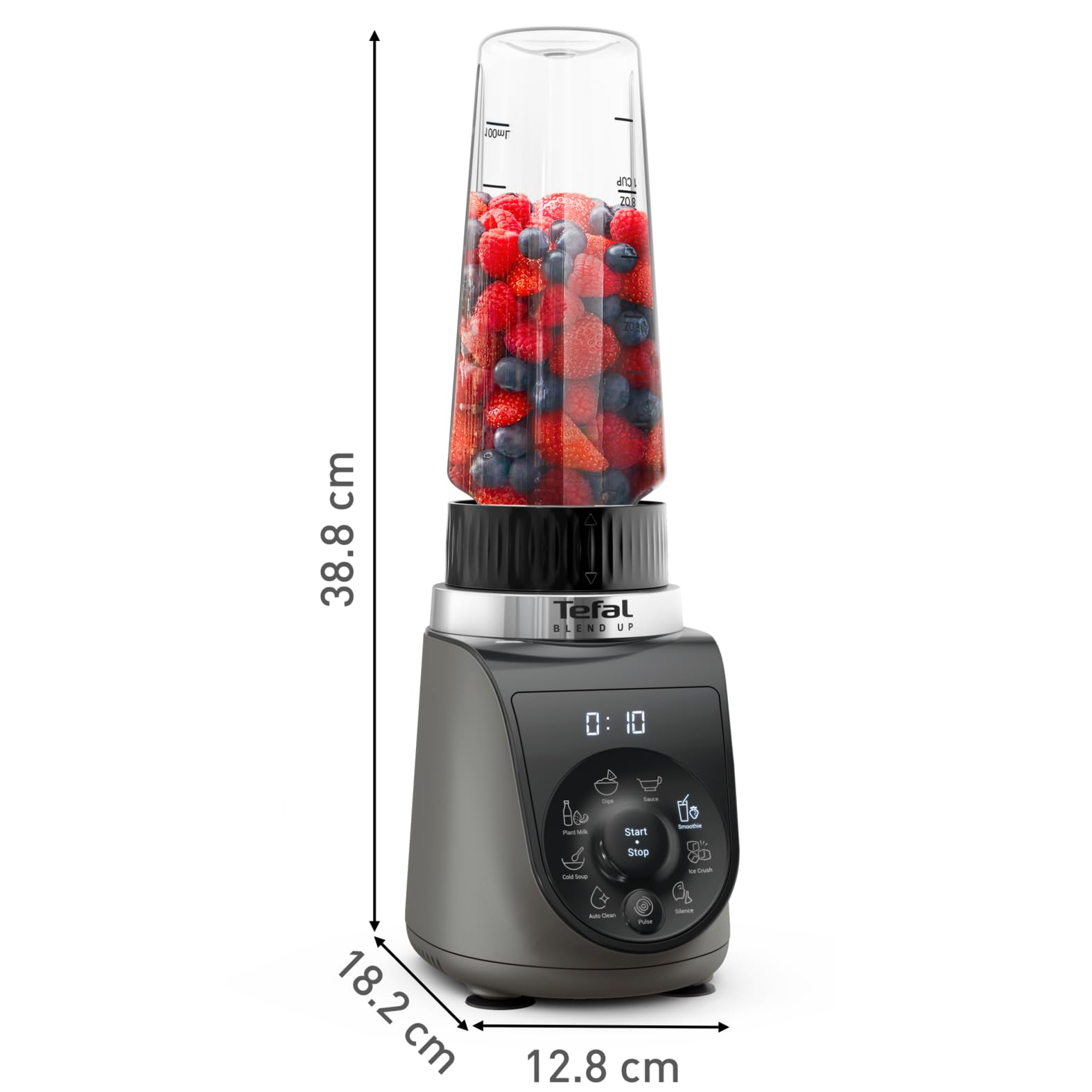 Tefal Blend Up BL19JEF0 - Mini mixer, 1000 W, 8 programmi automatici, lame Powelix, modalità di pulizia automatica, compatto, leggero, modalità Silence, con bottiglie on-the-go (400/700 ml), colore