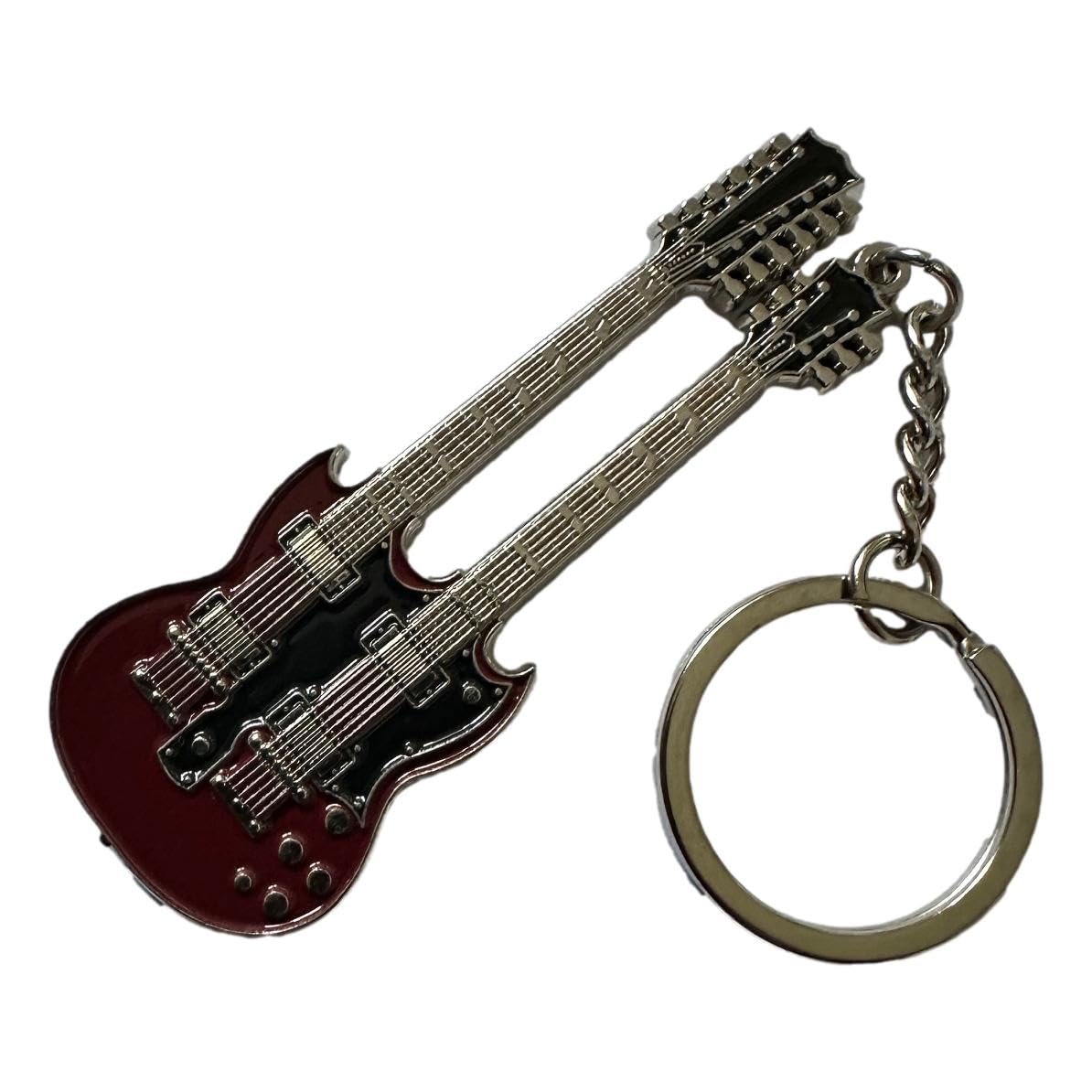 Gifticuffs Unisex Red Jimmy Page Double Neck Guitar Shaped Silver-Plated Keyring