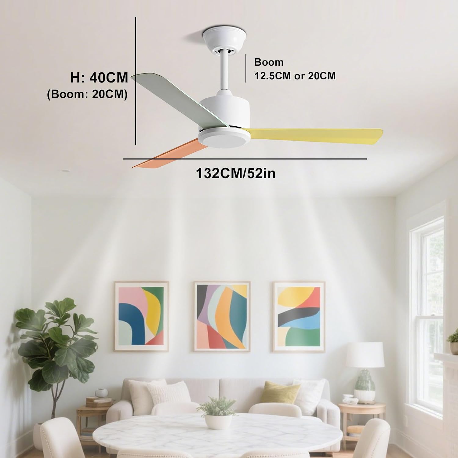 Colorful Ceiling Fans Without Lights Modern 6 Speeds Ceiling Fan With Remote Control Indoor Quiet Ceiling Fan No Light For Bedroom Dining Room Patio Kids Room Nursery