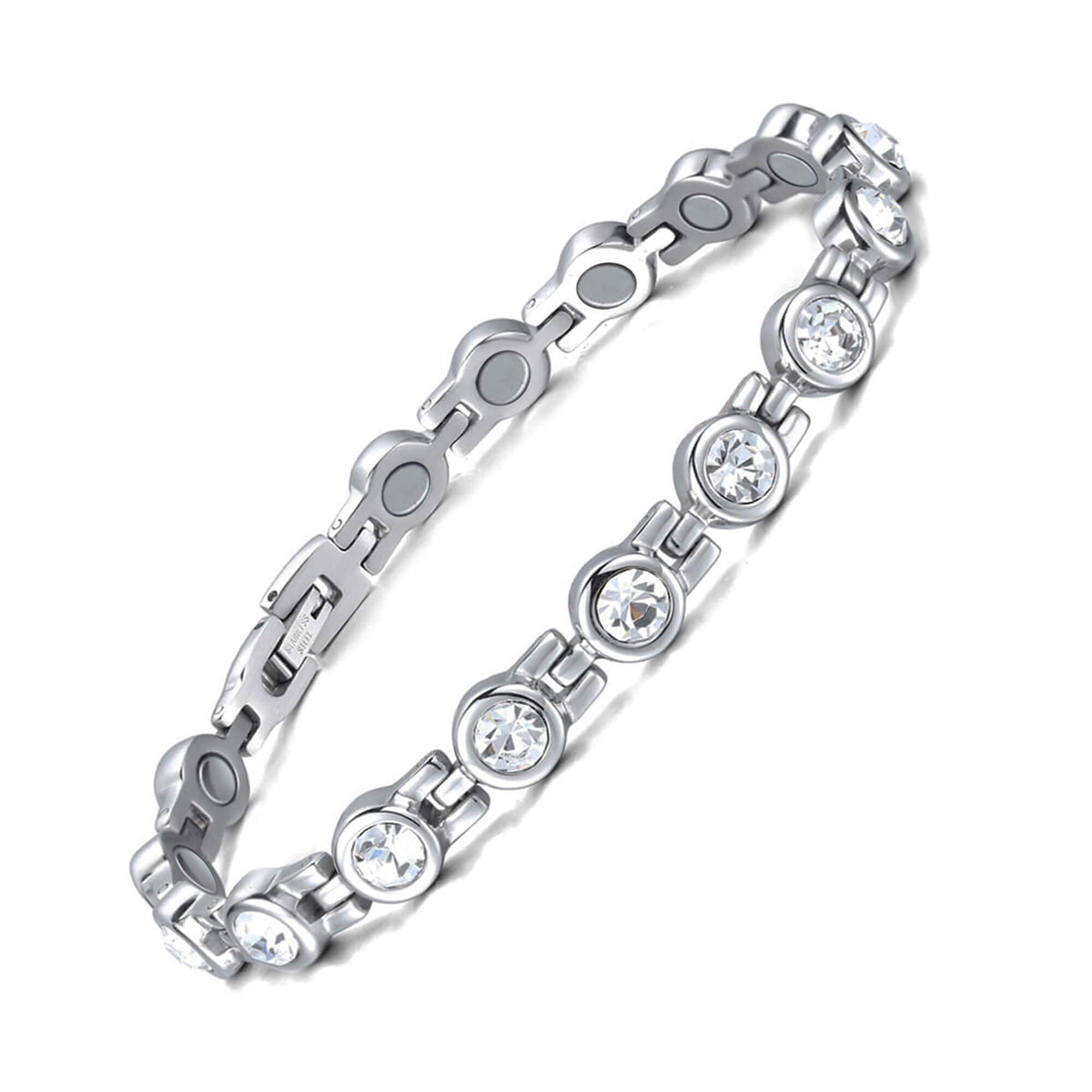 MagEnergy Pulseras de acero de titanio, pulsera magnética de cristal para mujer, mamá, madre, regalo del día de Acción de Gracias (plata), Acero de titanio