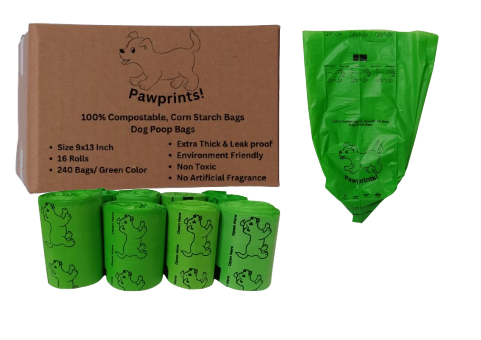 Pawprints! Compostable Poop Bags for Dogs– 240 Eco-Friendly 9"x13" Green Waste Disposal Bags, Biodegradable and Sustainable Solution for Pet Waste (B0D2ZWNTF8) Amazon Price History, Amazon Price Tracker