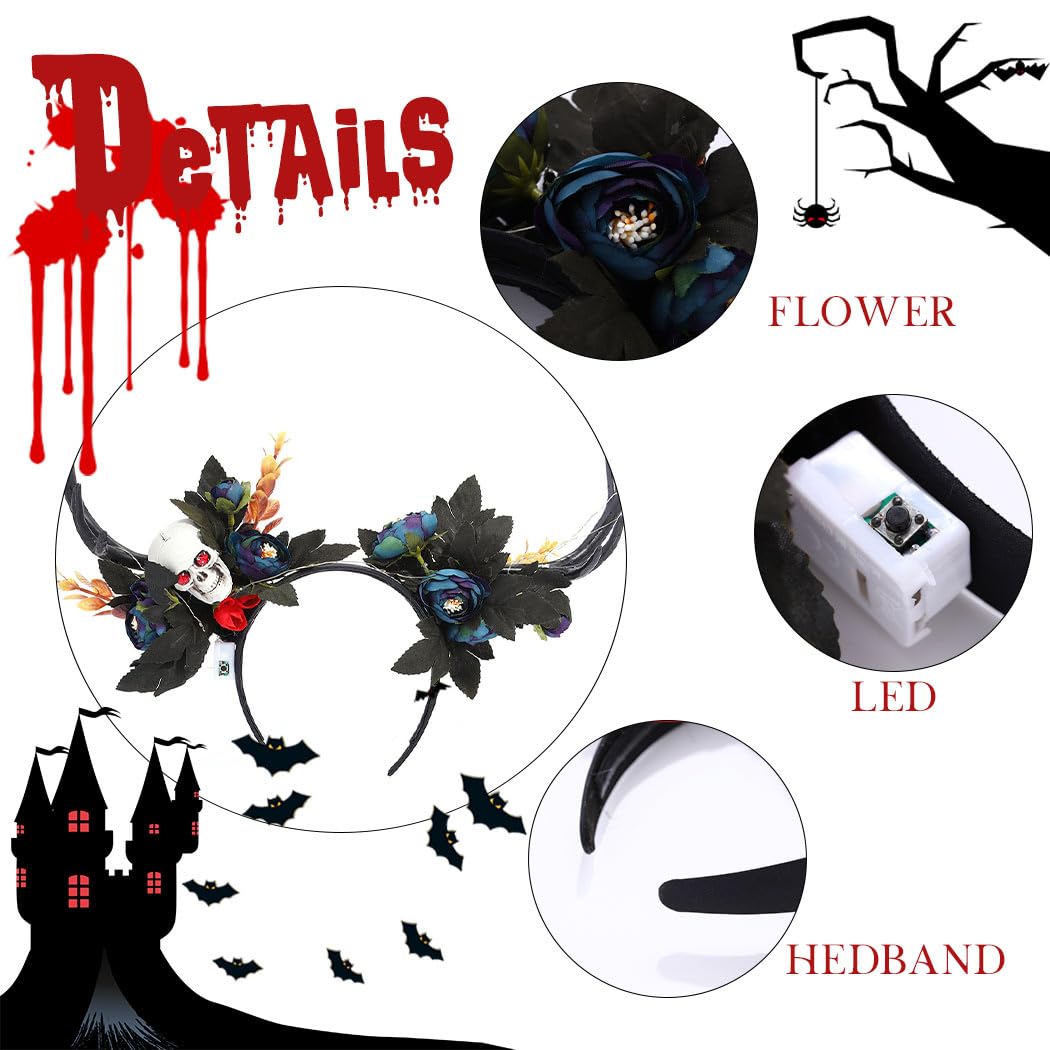 Flayem Halloween Flower Headband Deer Black Costume Women's Skull Headbands Party Hair Hoop - Image 3