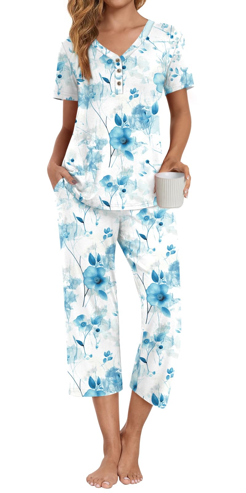 Anyally Women's Pajama Set Plus Size Short Sleeve Top and Pants 2 Piece Lounge Sets Summer Ladies Pjs Sets